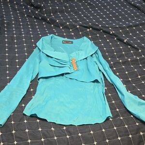 Elegant Turquoise Blouse with Button Accents